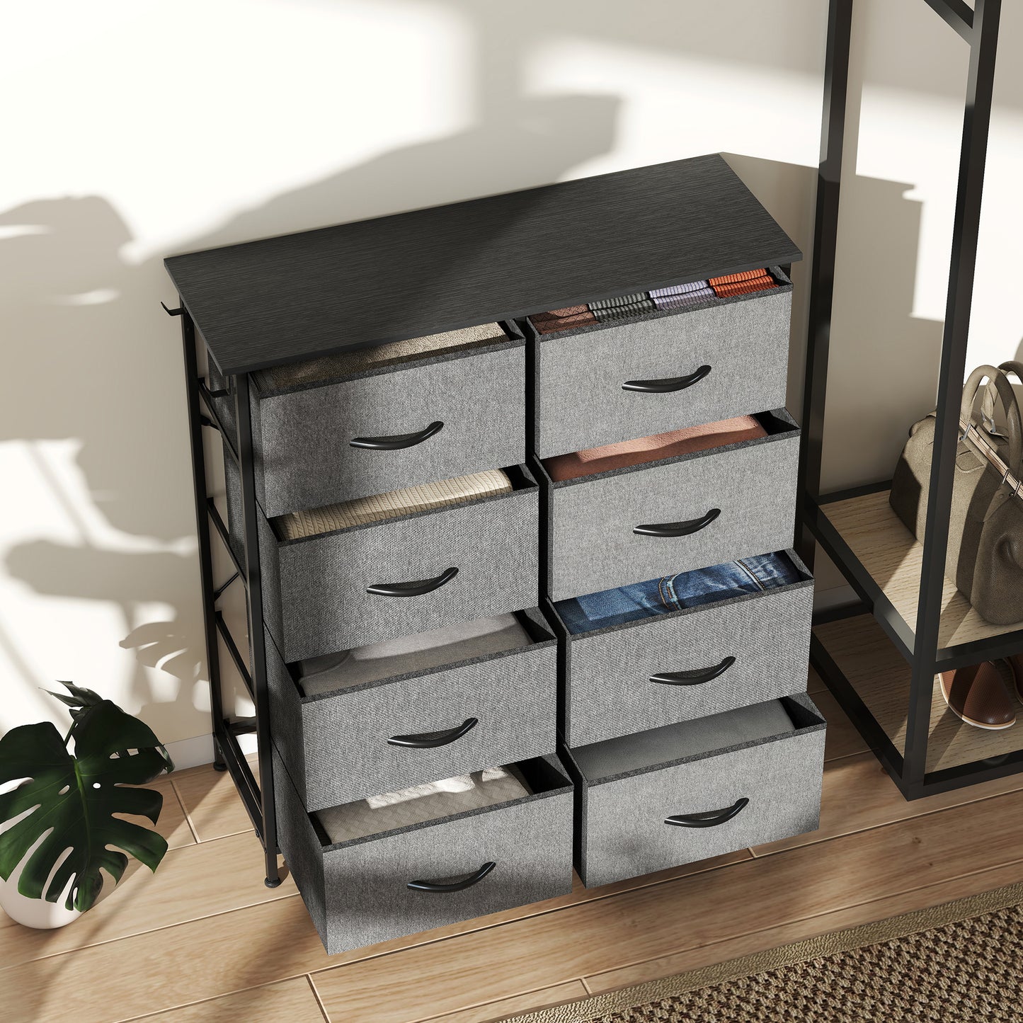 Niri Fabric And Metal Charcoal Grey 8 Drawer Storage Chest
