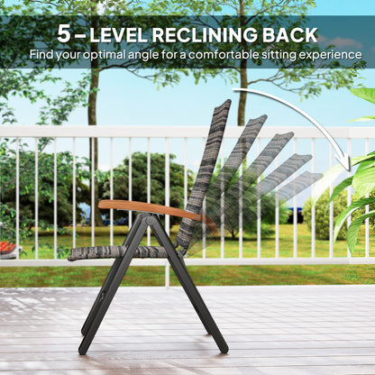 Coco Rattan Mixed Grey Folding Garden Dining Chair With High Back And Wood Armrests