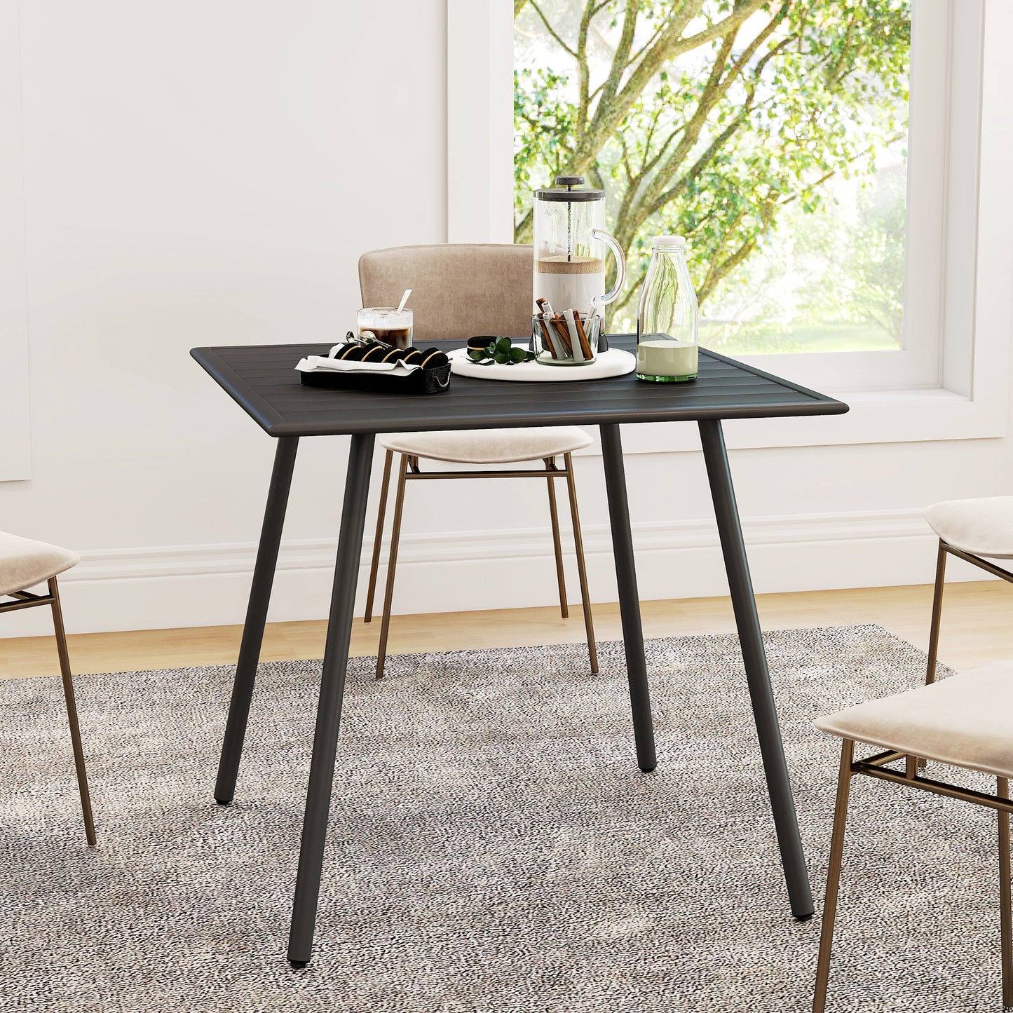 Nanodor Steel Black Square Outdoor Dining Table With Slatted Top For 4