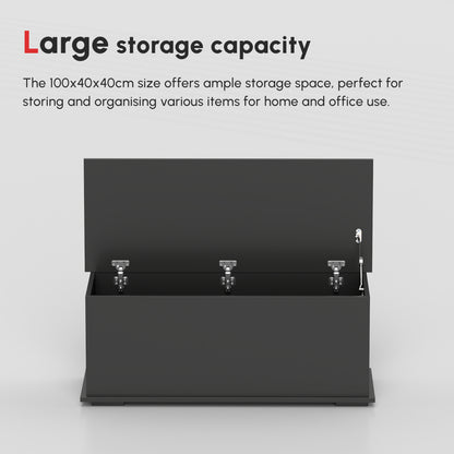 Leretteo Black Large Storage Chest With Flip Top Lid And Safety Hinges 113 Litre
