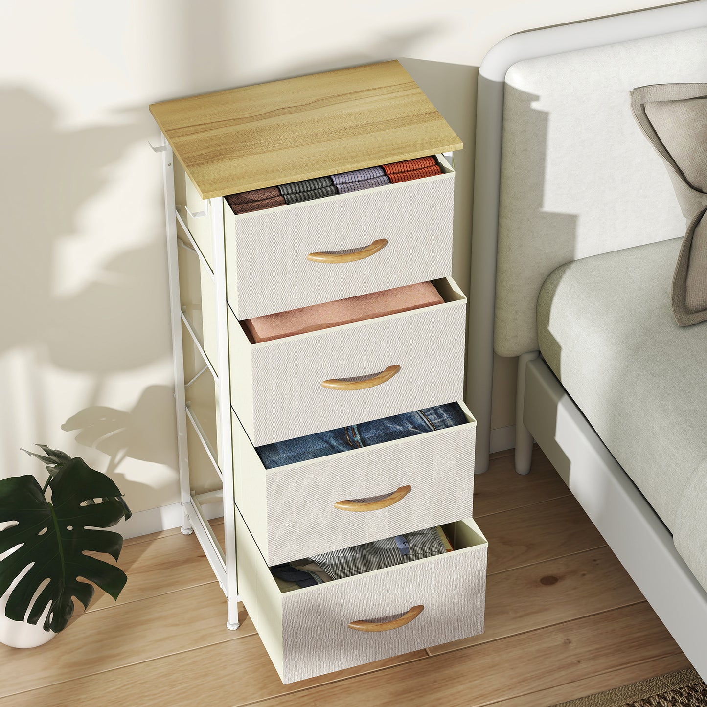 Limi Fabric And Metal Beige 4 Drawer Storage Chest