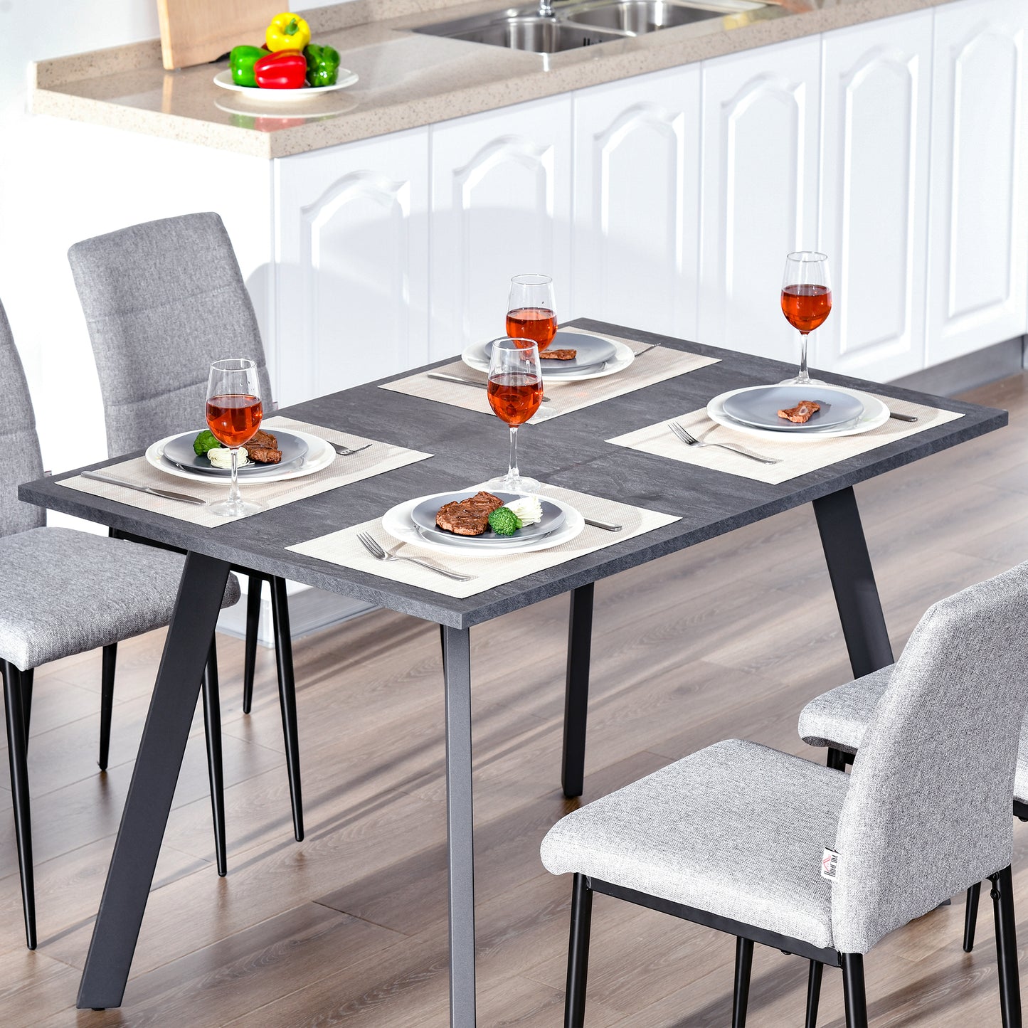 Roreso 120cm Metal And Wooden Dark Grey Rectangular Dining Table With Steel Legs
