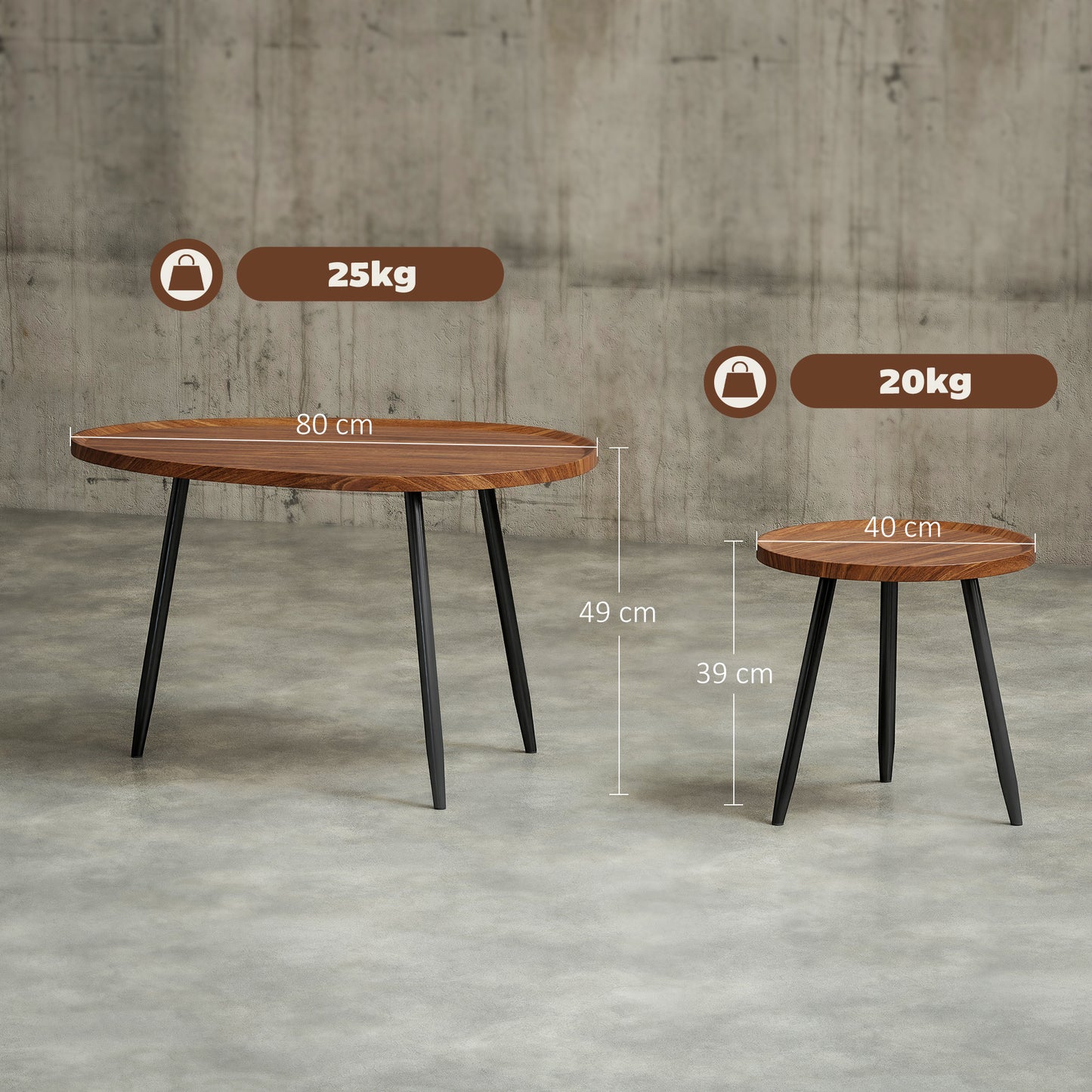 Suta Noni Metal And Wood Chestnut Finish Set Of 2 Nesting Coffee Tables 80 cm