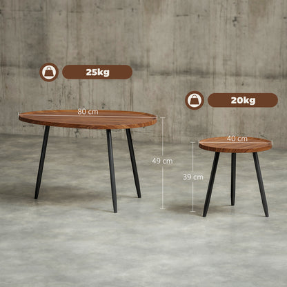 Suta Noni Metal And Wood Chestnut Finish Set Of 2 Nesting Coffee Tables 80 cm