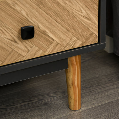 Lini Wooden Black and Natural Chevron 5 Drawer Dresser