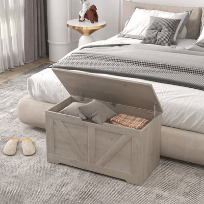Kamari Grey Wood Farmhouse Storage Chest Safety Hinges 100 Litre