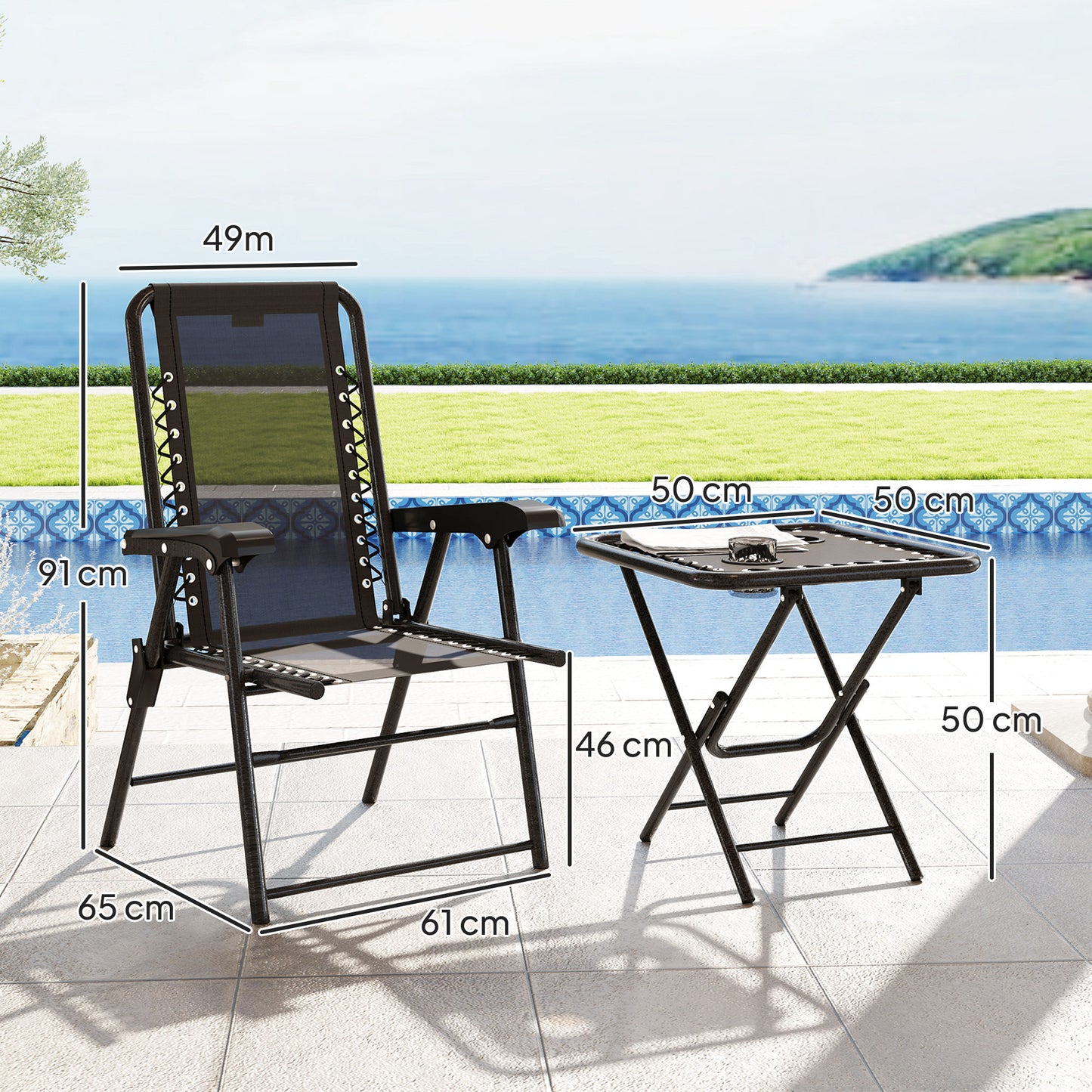 Lacotte Metal Black 3 Piece Garden Mesh Bistro Set Garden Outdoor Table And Chair