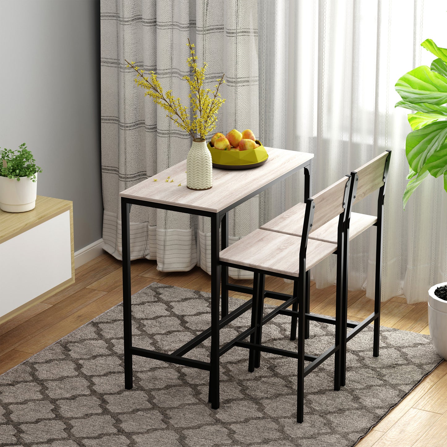 Noro Metal And Wooden Industrial 3 Piece Breakfast Bar Set With Stools