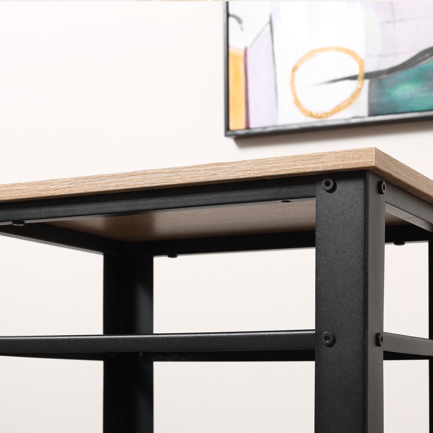 Rakale Set Of 2 Tall 3 Layer Industrial Side Tables Black Metal And Wooden Oak Effect