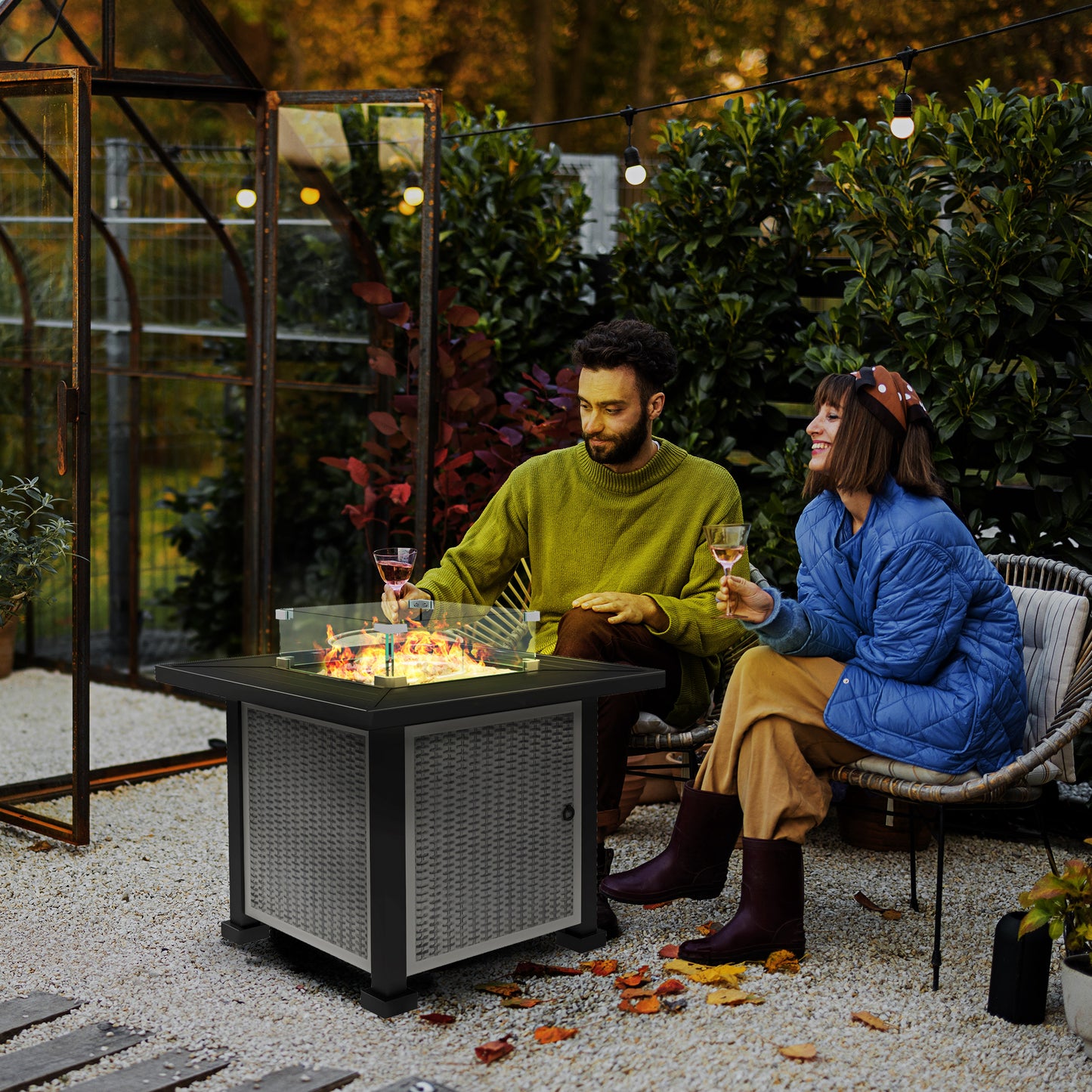 Misana Talu Steel Grey Rattan Square Outdoor Garden Gas Fire Pit Table