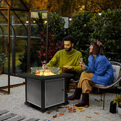 Misana Talu Steel Grey Rattan Square Outdoor Garden Gas Fire Pit Table