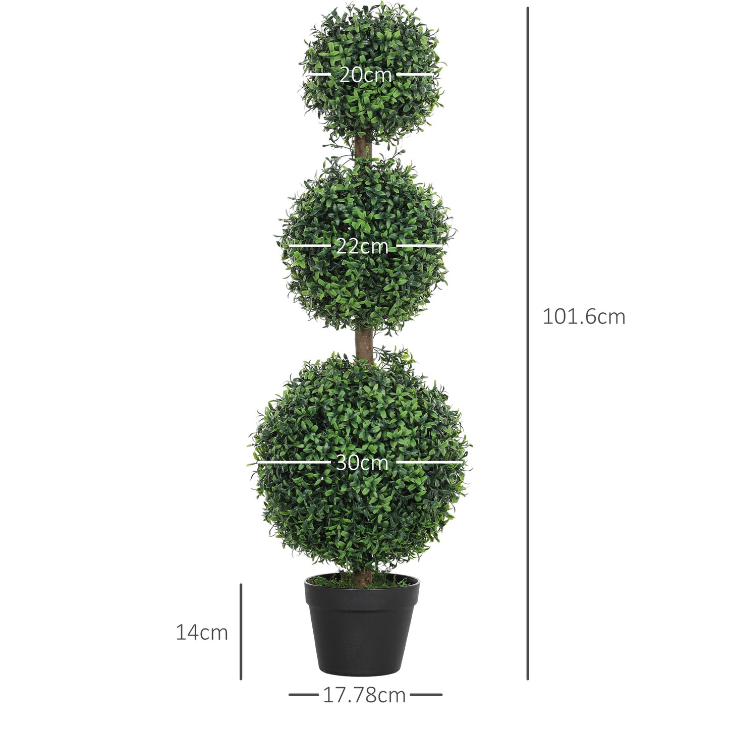 Rafile Set Of 2 Artificial Boxwood Topiary Trees With Triple Ball Design H8 100cm