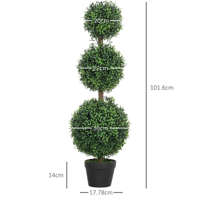 Rafile Set Of 2 Artificial Boxwood Topiary Trees With Triple Ball Design H8 100cm