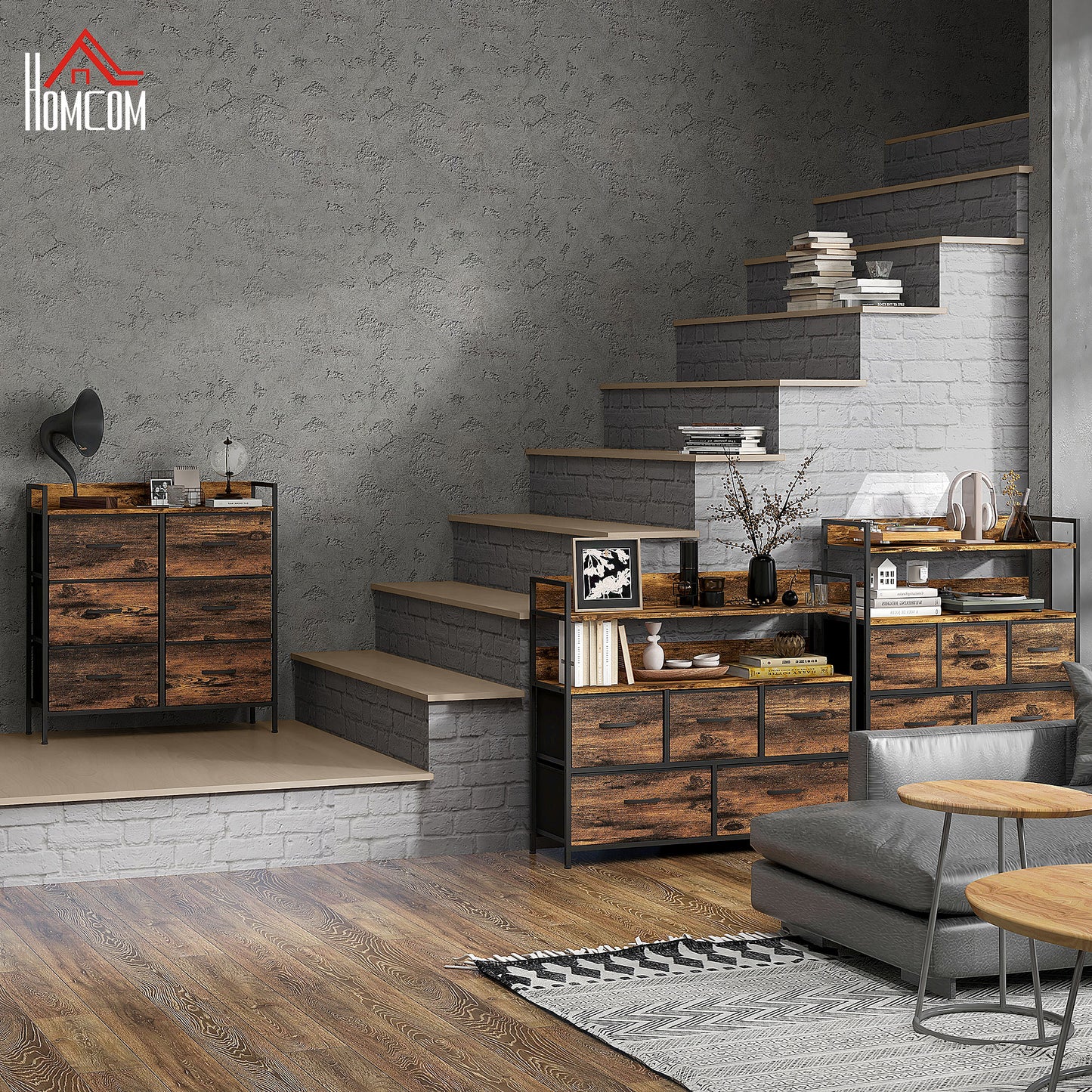 Luve Fabric And Wood Rustic Brown 6 Drawer Rustic Storage Chest