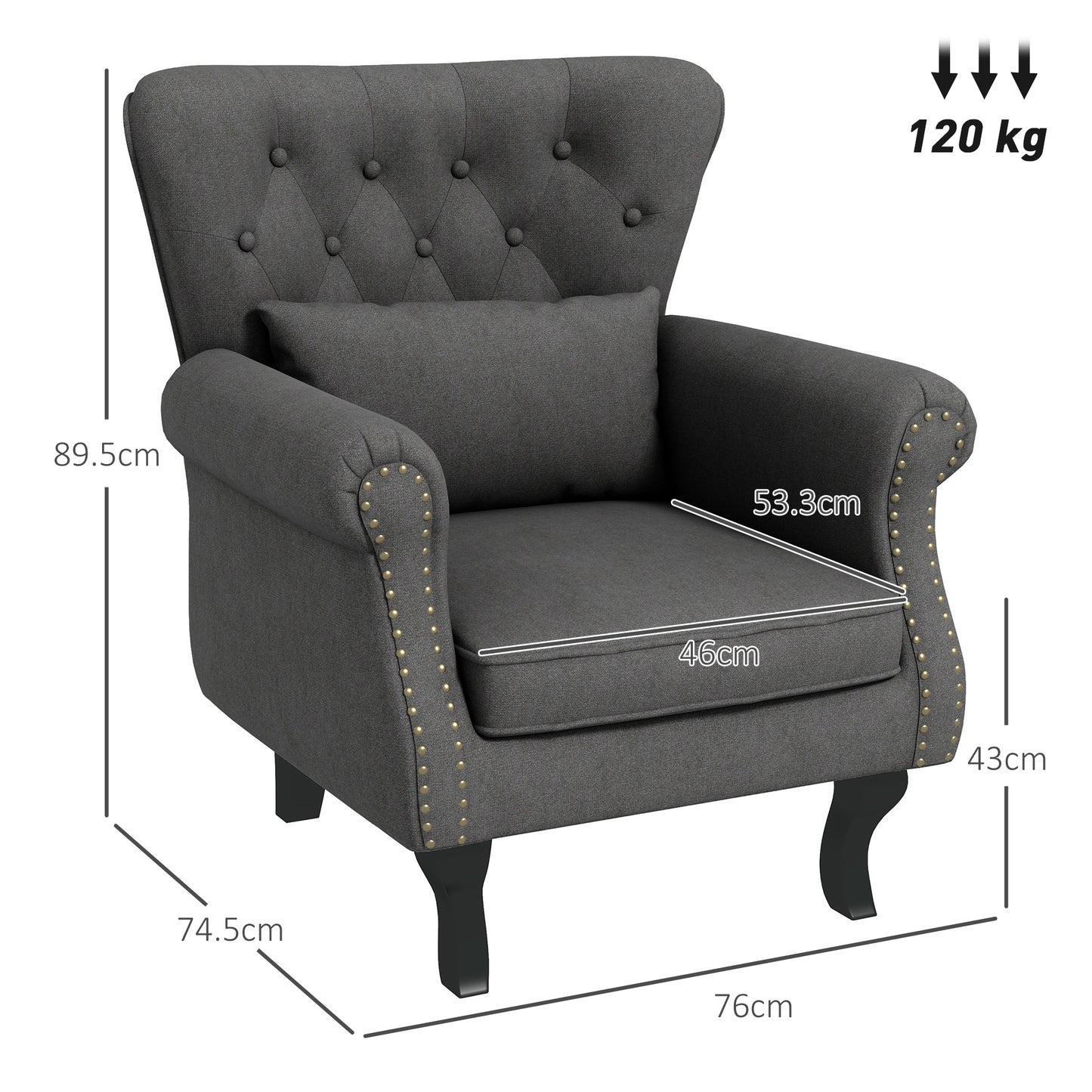 Rolu Zimo Grey Chesterfield Nail Head Style Accent Chair