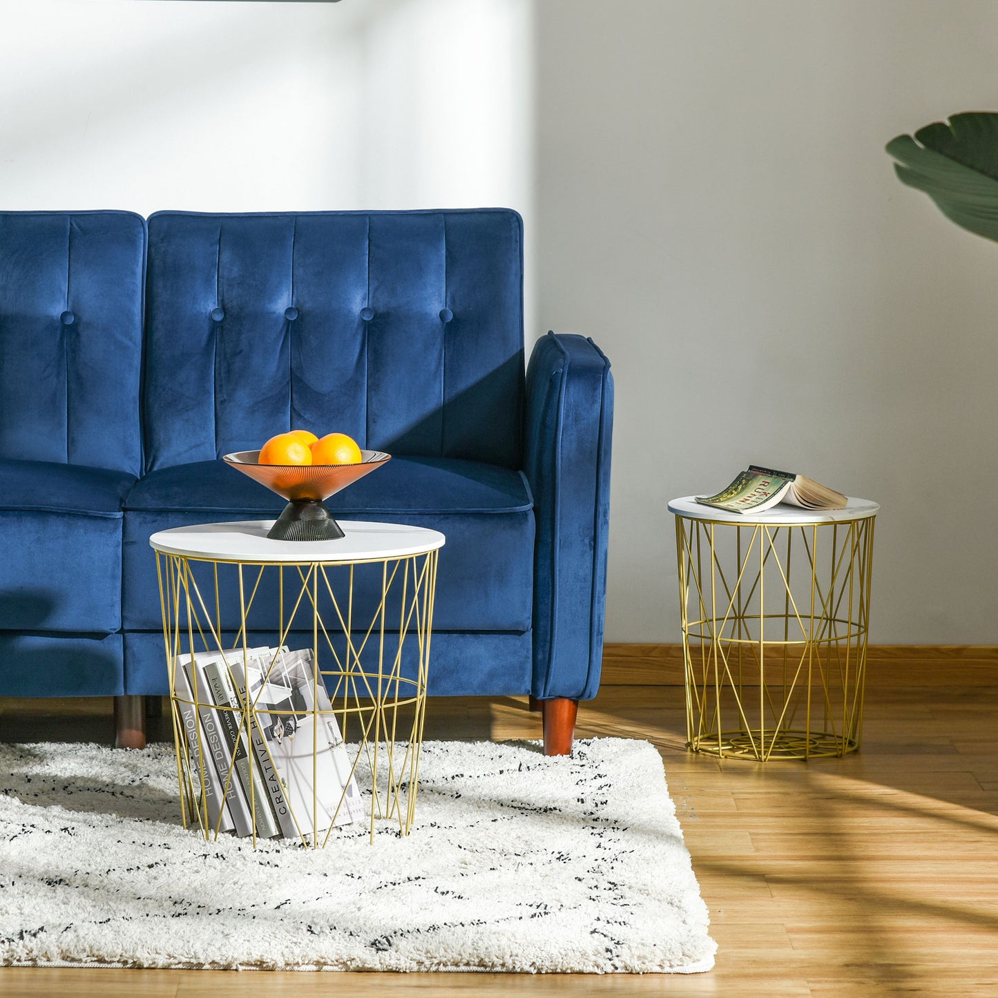 Tokael Metal And Wood White Set Of 2 Round Nesting Side Tables With Storage And Removable Tops