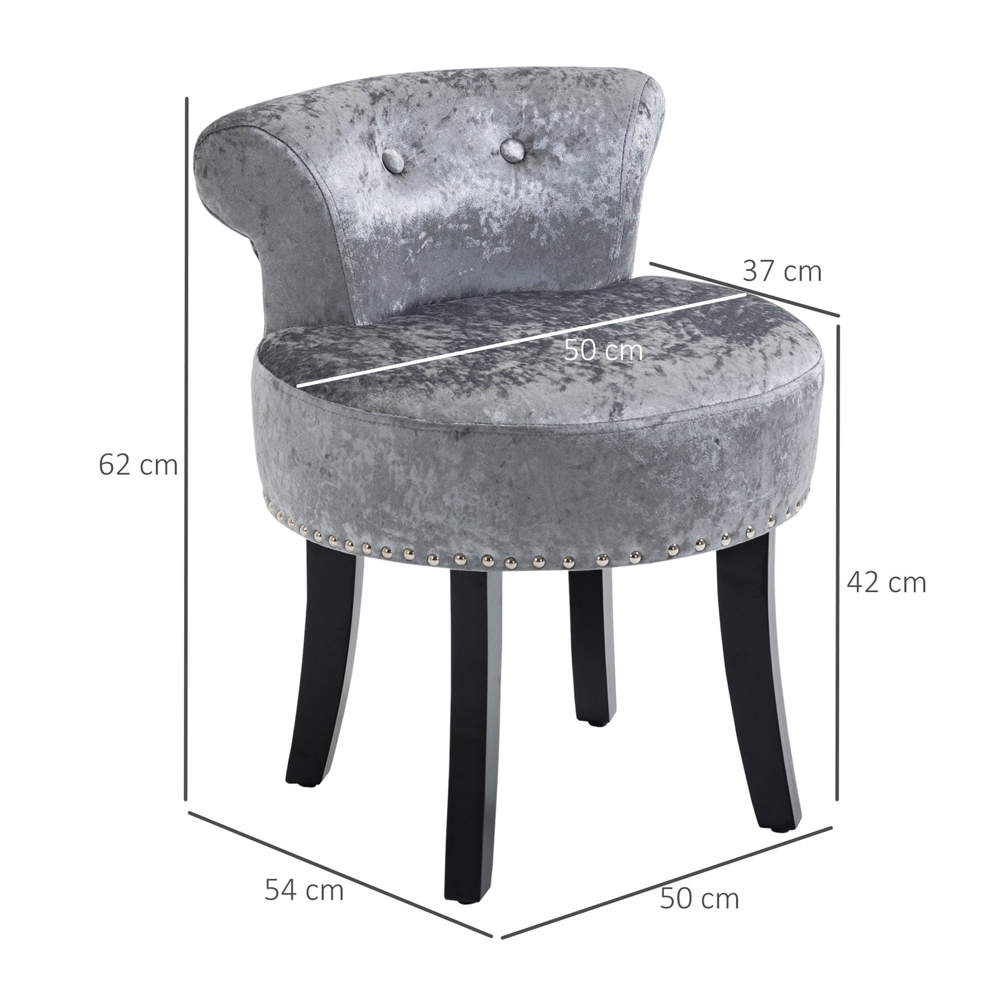 Mocareba Grey Velvet Dressing Table Stool With Rubber Wood Legs