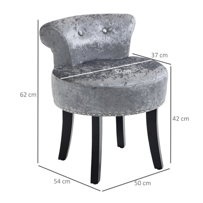 Mocareba Grey Velvet Dressing Table Stool With Rubber Wood Legs