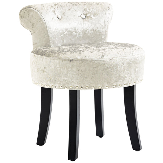 Salami Beige Velvet Dressing Table Stool With Rubber Wood Legs