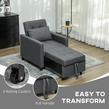 Loco Suro Dark Grey 3 In One Convertible Chair Bed With Adjustable Back Cushion And Footrest