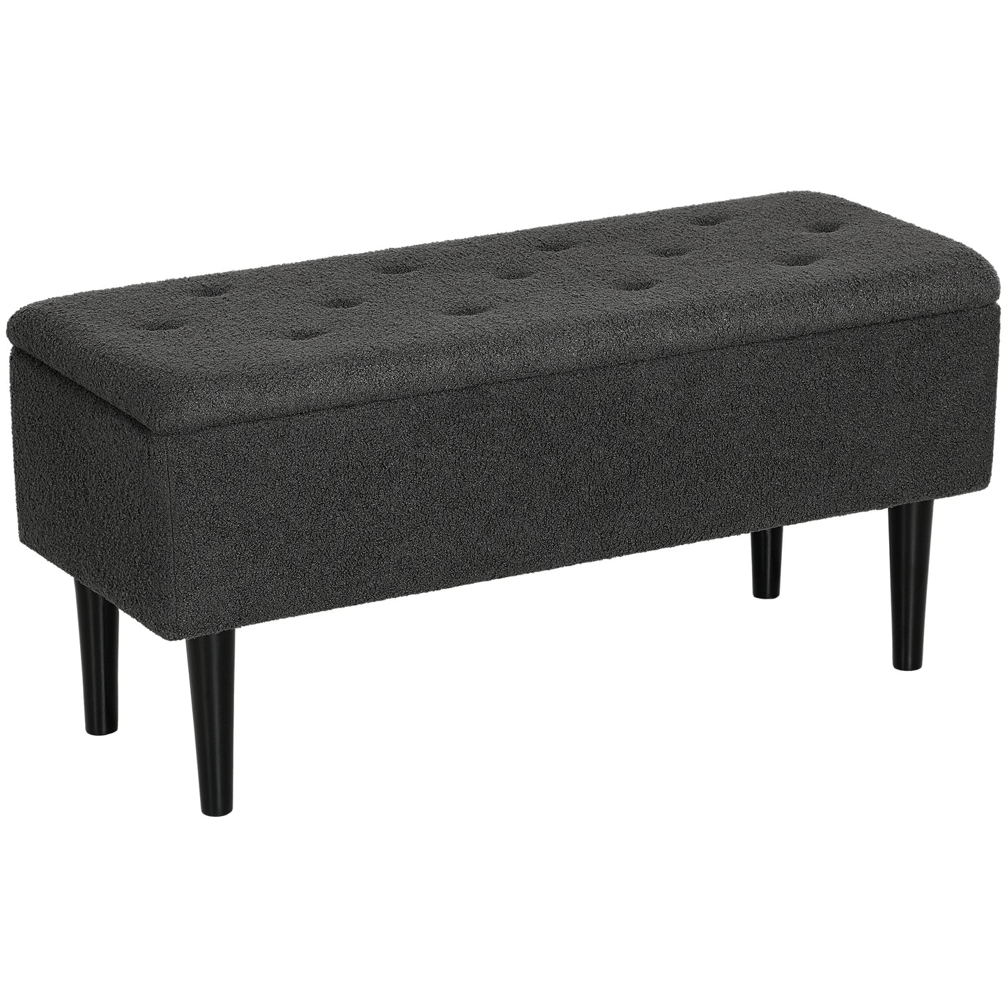Nevano Boucle Dark Grey Storage Ottoman Teddy Fleece Diamond Tufted Lid
