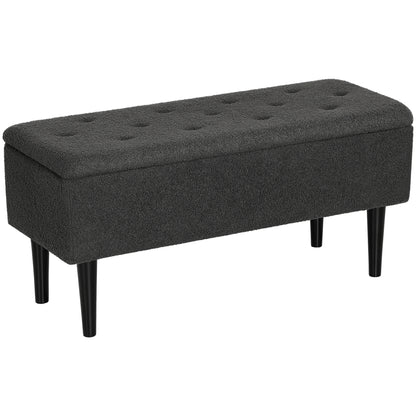 Nevano Boucle Dark Grey Storage Ottoman Teddy Fleece Diamond Tufted Lid