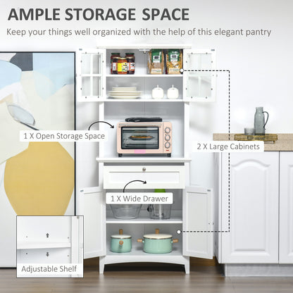 Banira Wooden White Kitchen Cupboard With Framed Glass Door Drawer And Microwave Shelf