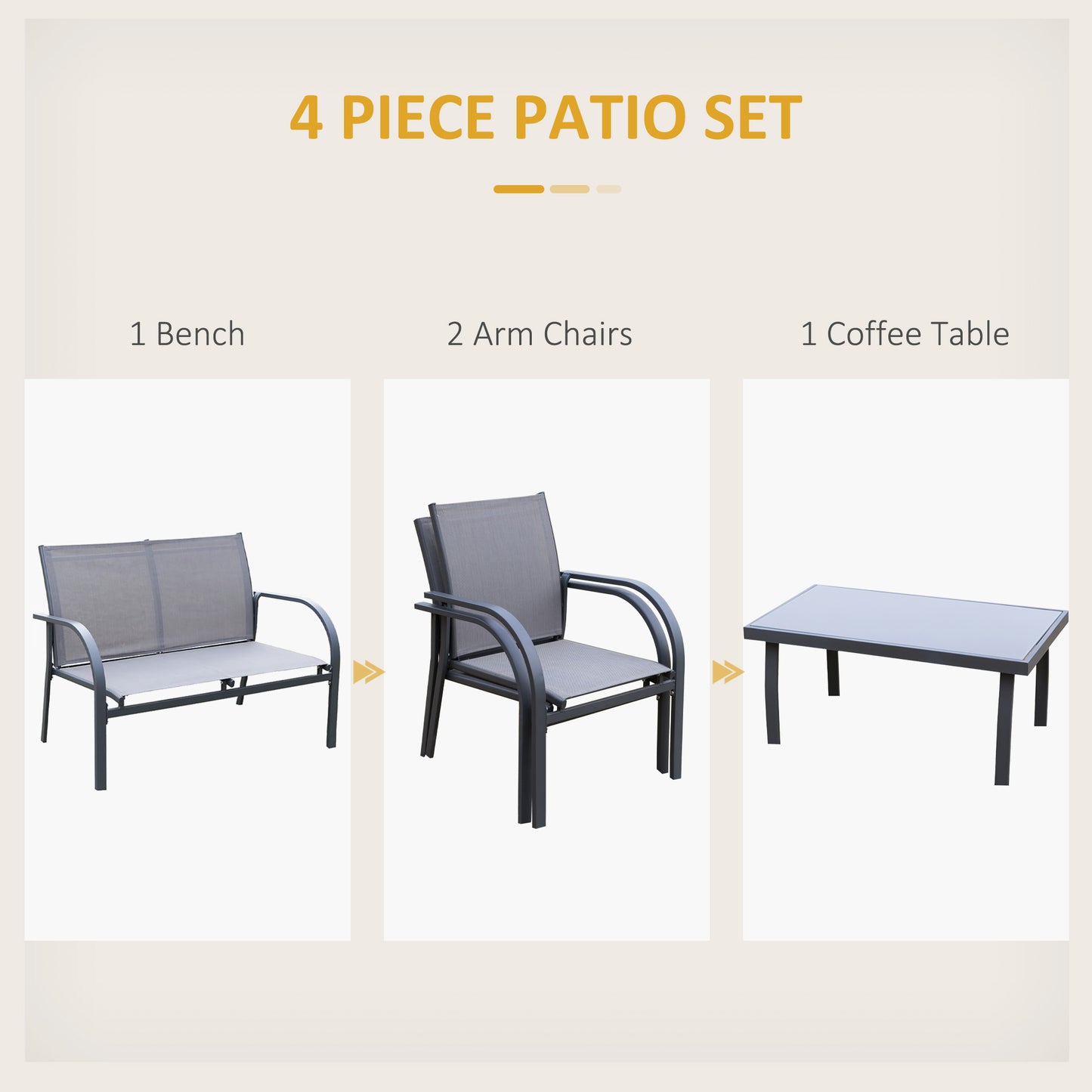 Babane 4 Seater Minimal Garden Patio Set Grey Mesh Aluminium Frame