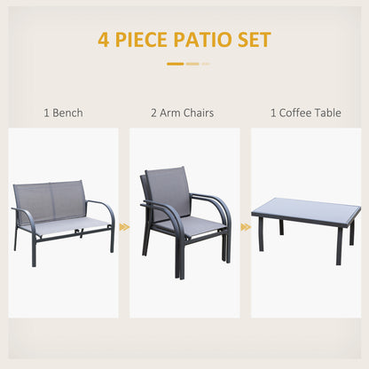 Babane 4 Seater Minimal Garden Patio Set Grey Mesh Aluminium Frame