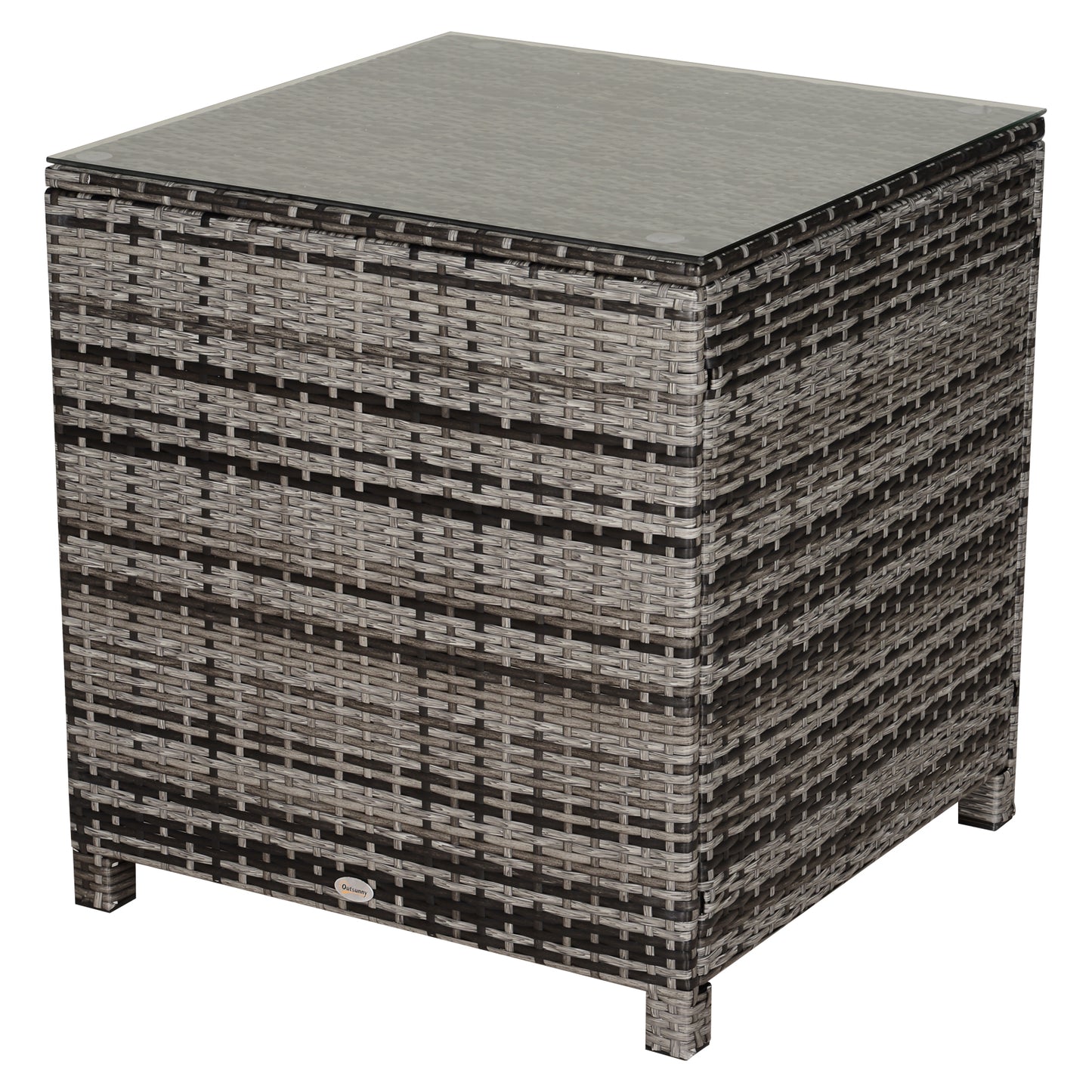 Mael Nimo Faux Rattan Grey Square Outdoor Garden Table With Glass Top