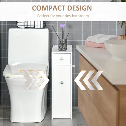 Ninemi Narrow Bathroom Floor Storage Cabinet With Drawers In White