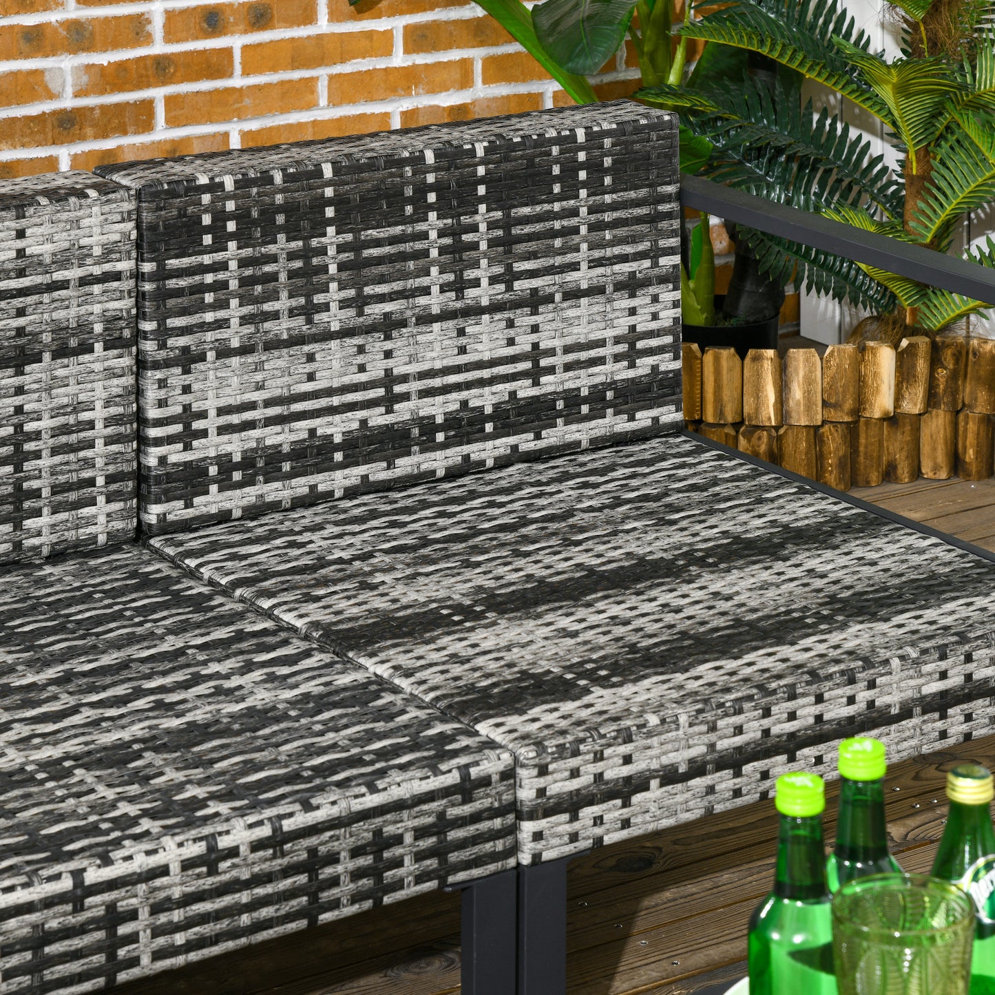 Fineno Rattan Dark Grey and Black 5 Seater Garden Sofa Set With Cushions