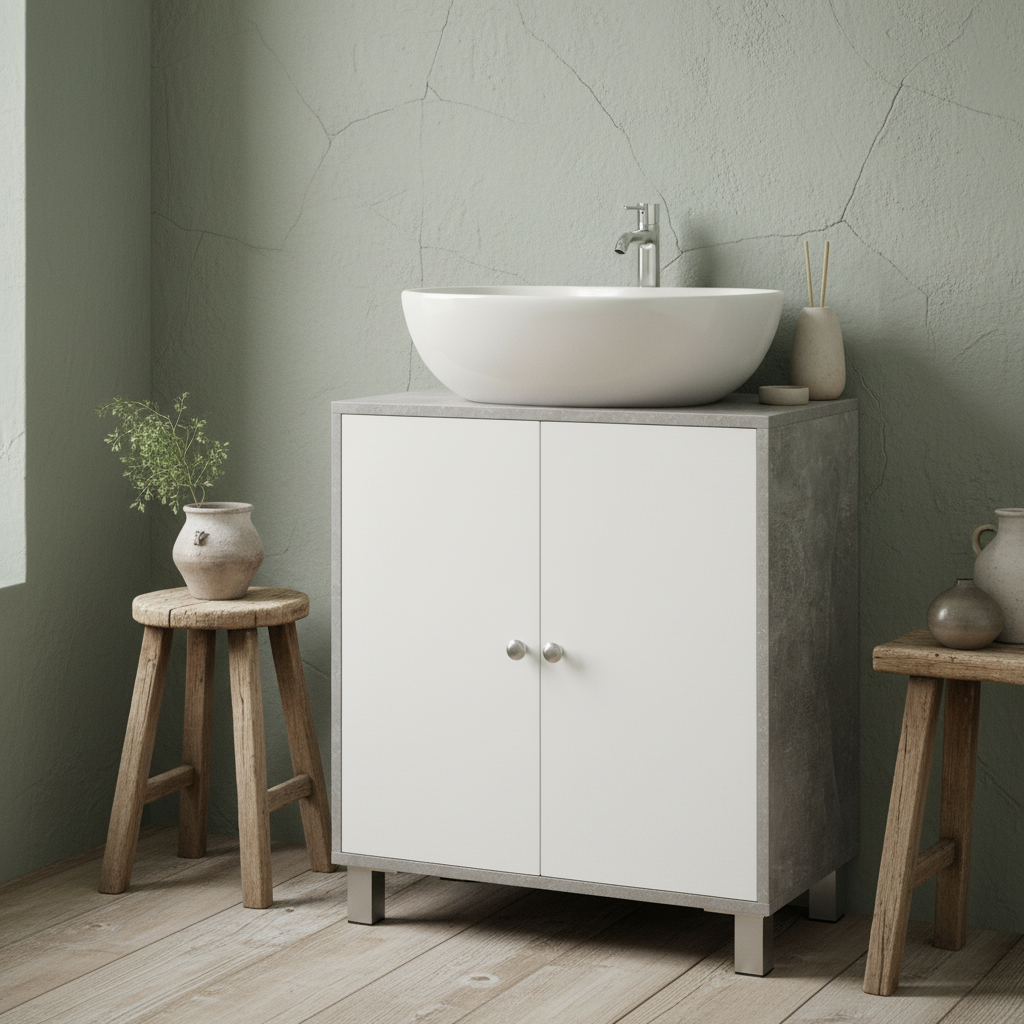 Lireco Under Sink Vanity Storage Cabinet With Adjustable Shelves In White And Grey