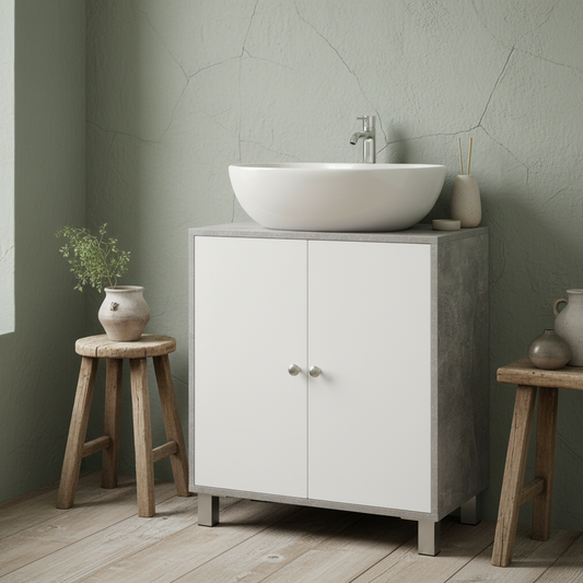 Lireco Under Sink Vanity Storage Cabinet With Adjustable Shelves In White And Grey