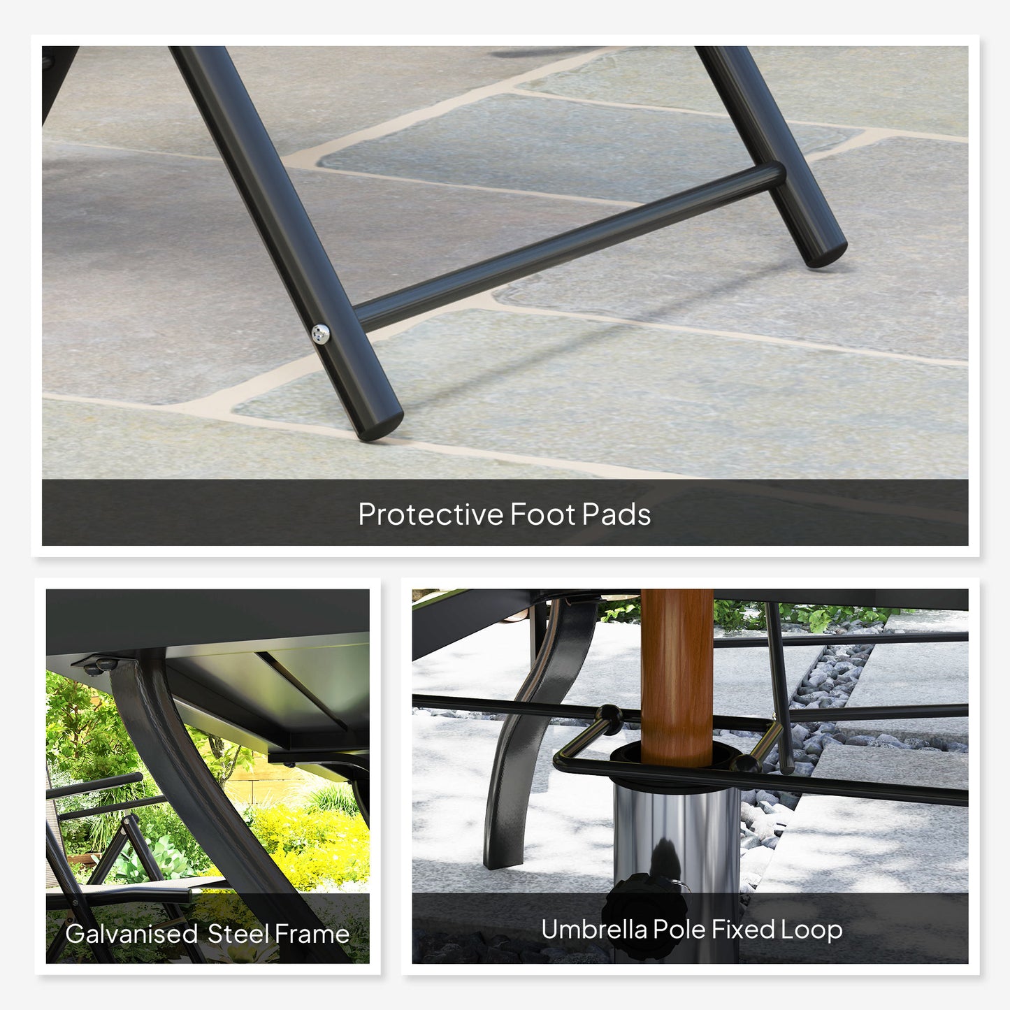Dizze 6 Seater Cream Mesh and Black Steel Outdoor Dining Set with Parasol Hole