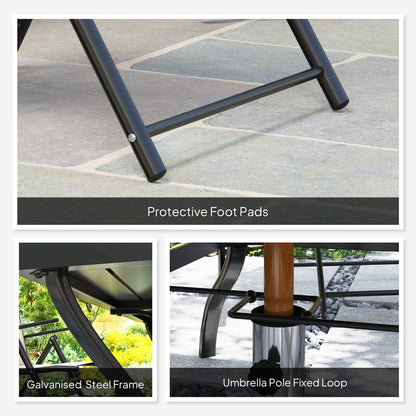 Dizze 6 Seater Cream Mesh and Black Steel Outdoor Dining Set with Parasol Hole
