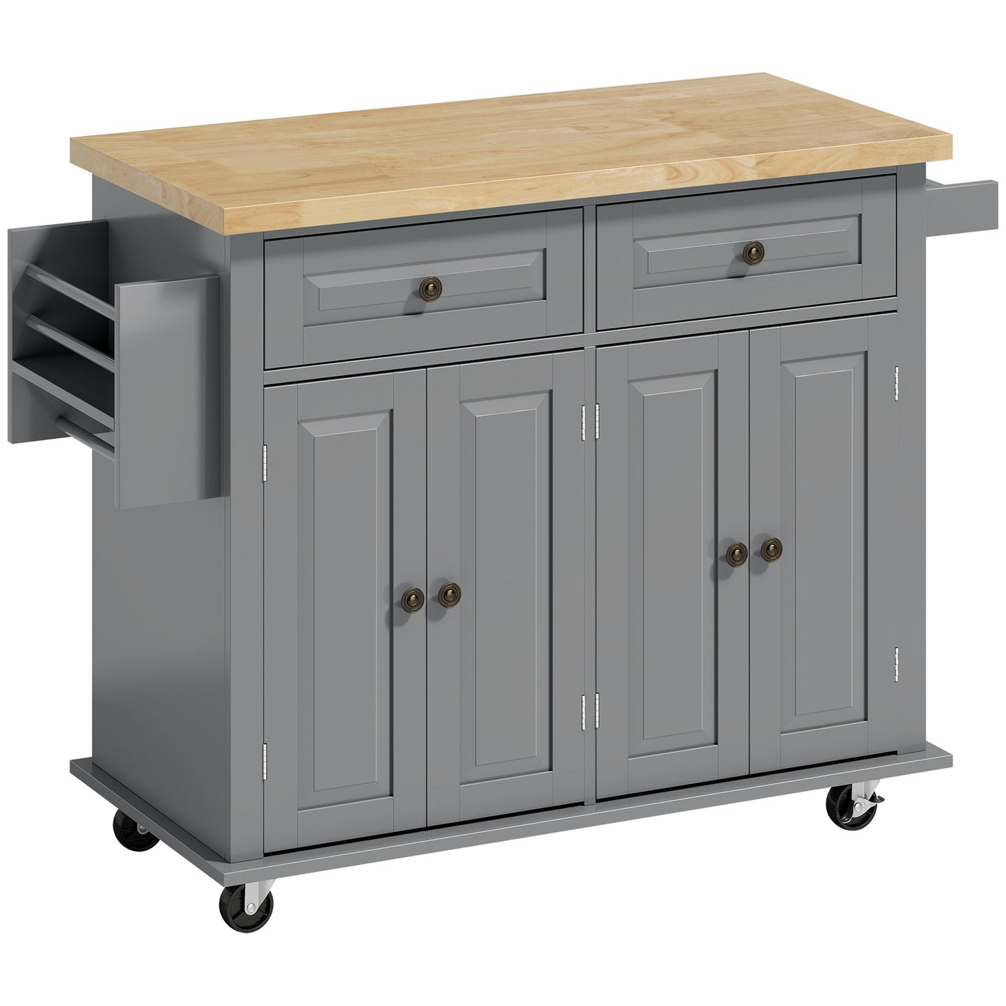 Lenevi Wooden Grey and Natural Rolling Kitchen Island With Drawers And Storage