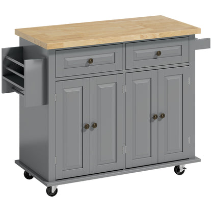 Lenevi Wooden Grey and Natural Rolling Kitchen Island With Drawers And Storage