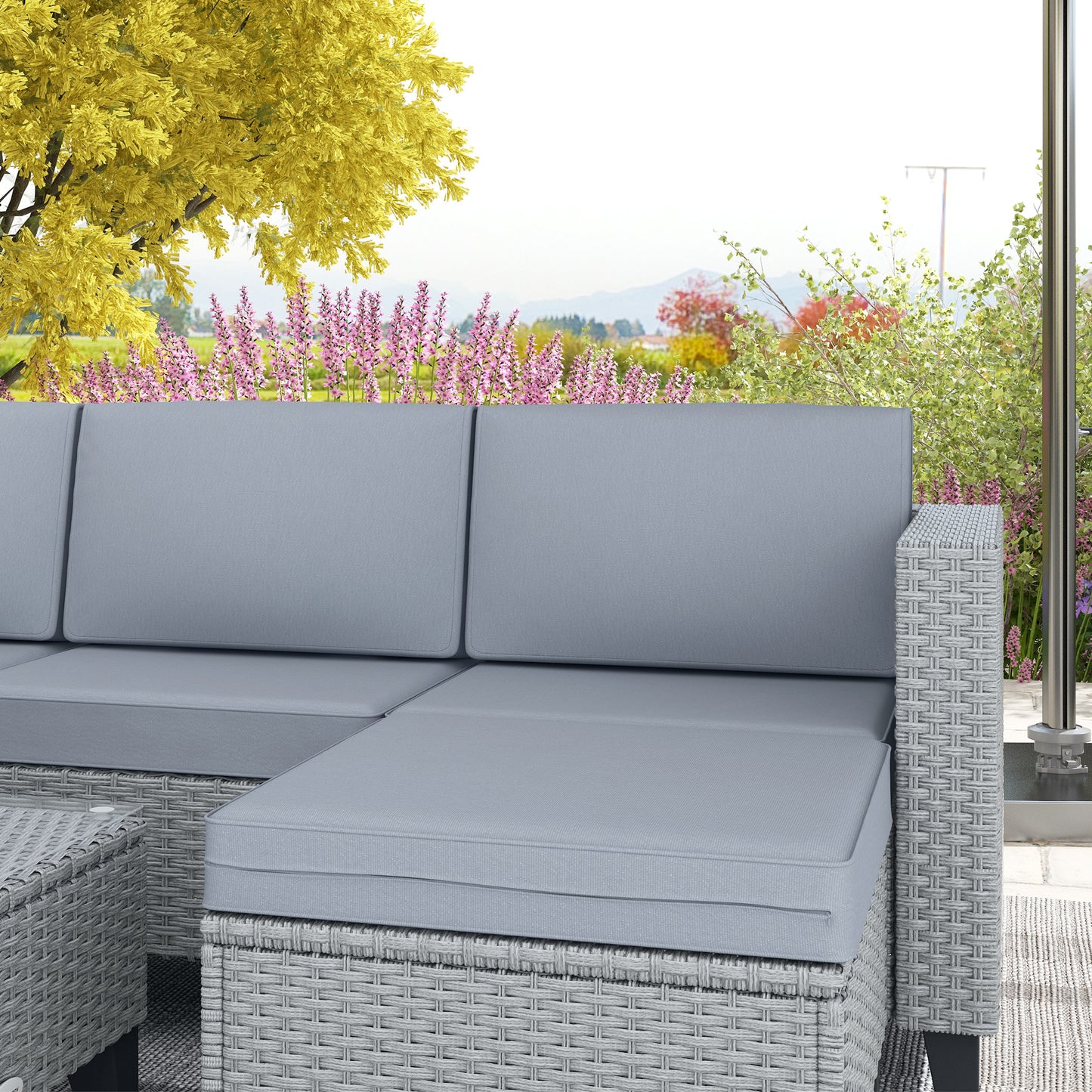 Vasuro Rattan Grey 3 Seater Furniture Set With Corner Sofa and Coffee Table
