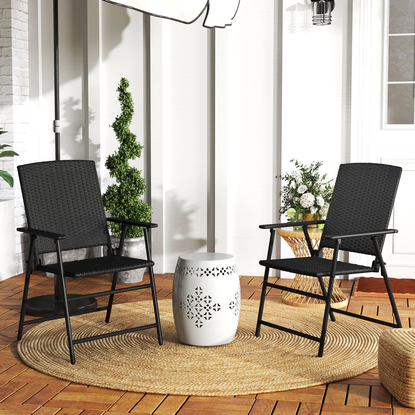 Luvaka Nene Rattan Black Folding Garden Chairs Set Of 2
