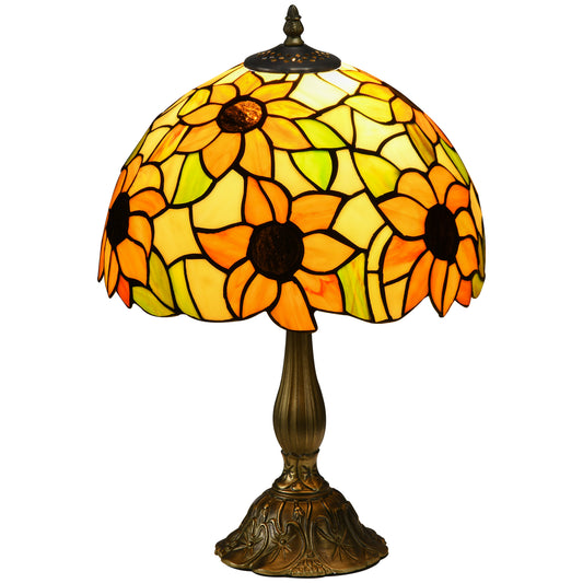 Limo Baka Glass And Metal Orange Sunflower Stained Glass Table Lamp