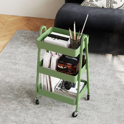 Leroco Metal Green 3 Tier Storage Trolley With Wheels