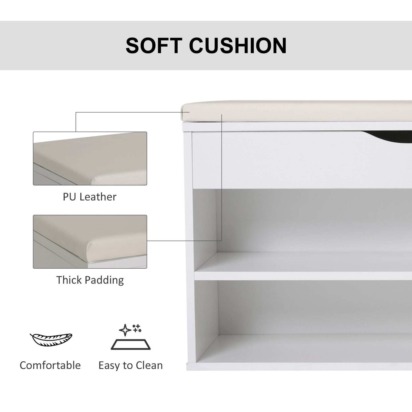 Sokari Wooden White Shoe Storage Bench 1 Drawer And Padded Seat