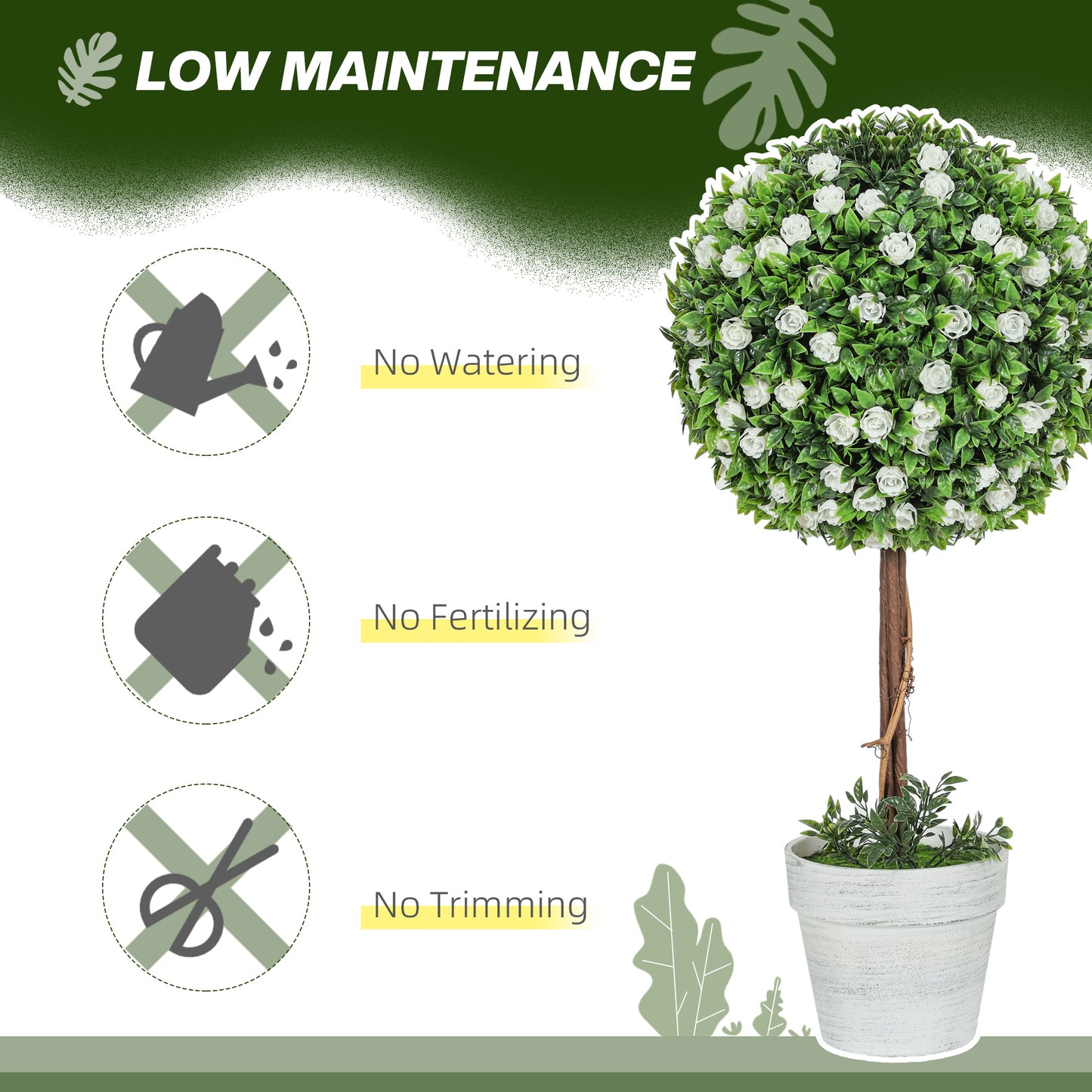 Rahafi Set Of 2 Artificial Rose Flower Topiary Ball Trees In Pots H8 60cm White