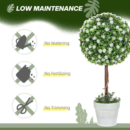 Rahafi Set Of 2 Artificial Rose Flower Topiary Ball Trees In Pots H8 60cm White