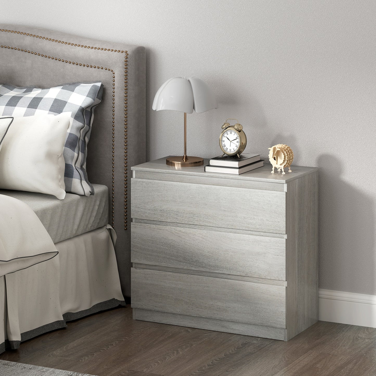 Serene Wooden Grey Wood Effect 3 Drawer Storage Chest