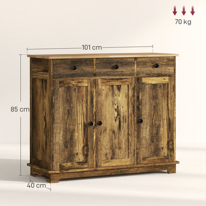 Vesudo Rustic Brown Sideboard With 3 Doors 3 Drawers 2 Shelves