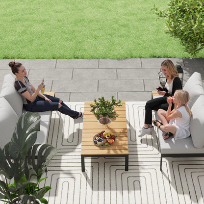 Matuki Wood Teak 4 Seater Garden Corner Sofa Set With 2 Coffee Tables