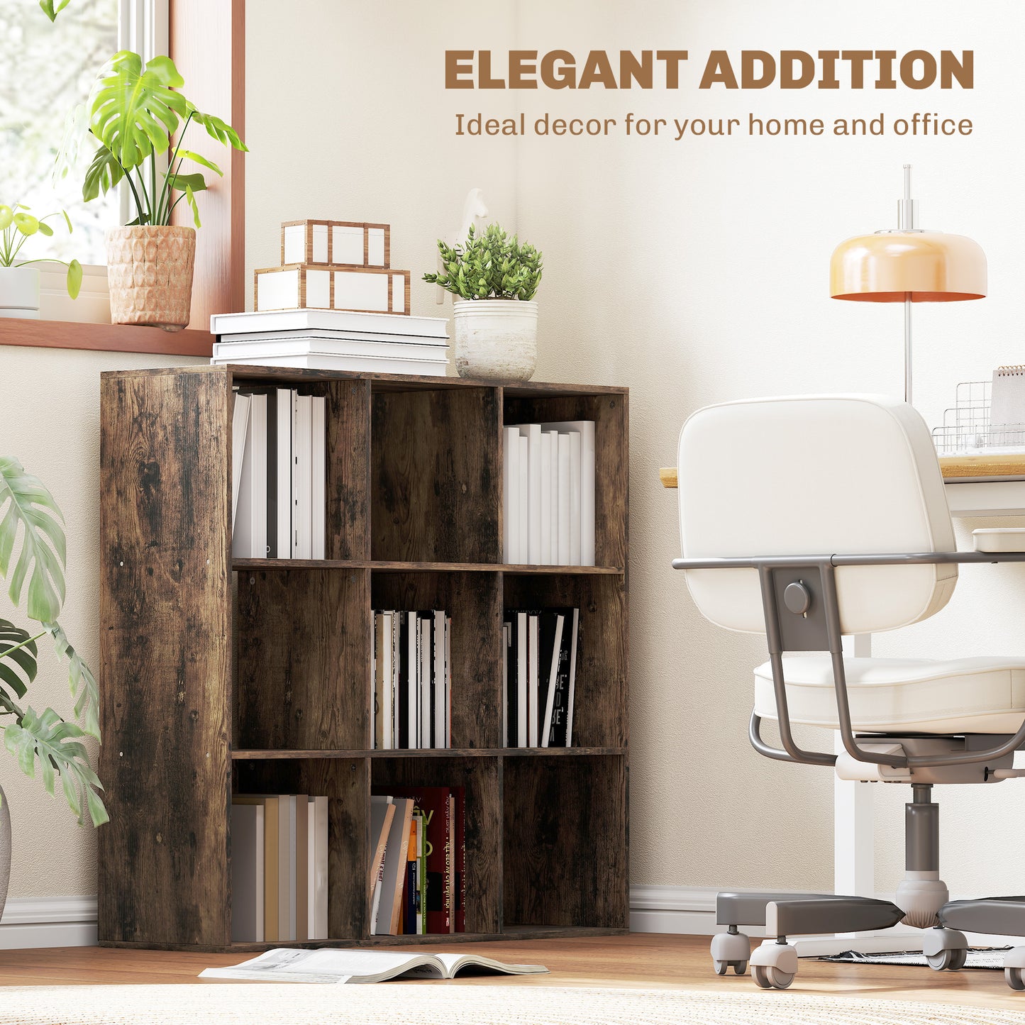 Toleel Wooden Rustic Brown 9 Cube Storage Bookcase