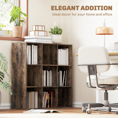 Toleel Wooden Rustic Brown 9 Cube Storage Bookcase